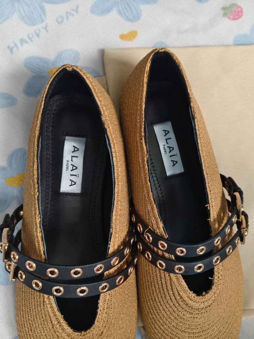 Alaia straw double-button Mary Jane flats - Picture 9 of 11